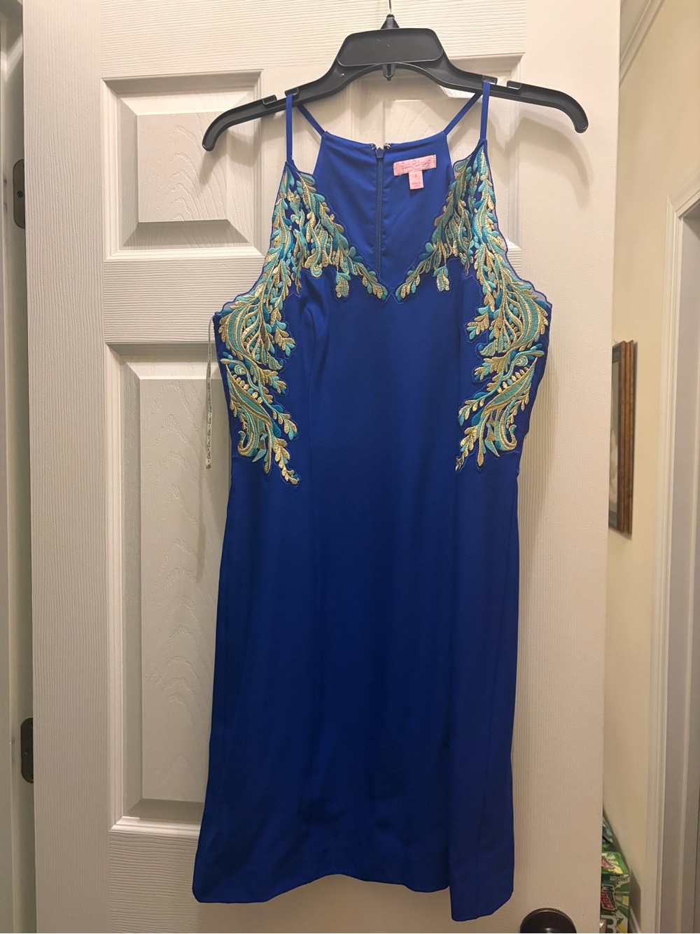 Lilly Pulitzer Royal Blue Mini Dress with Gold & Green Embroidery